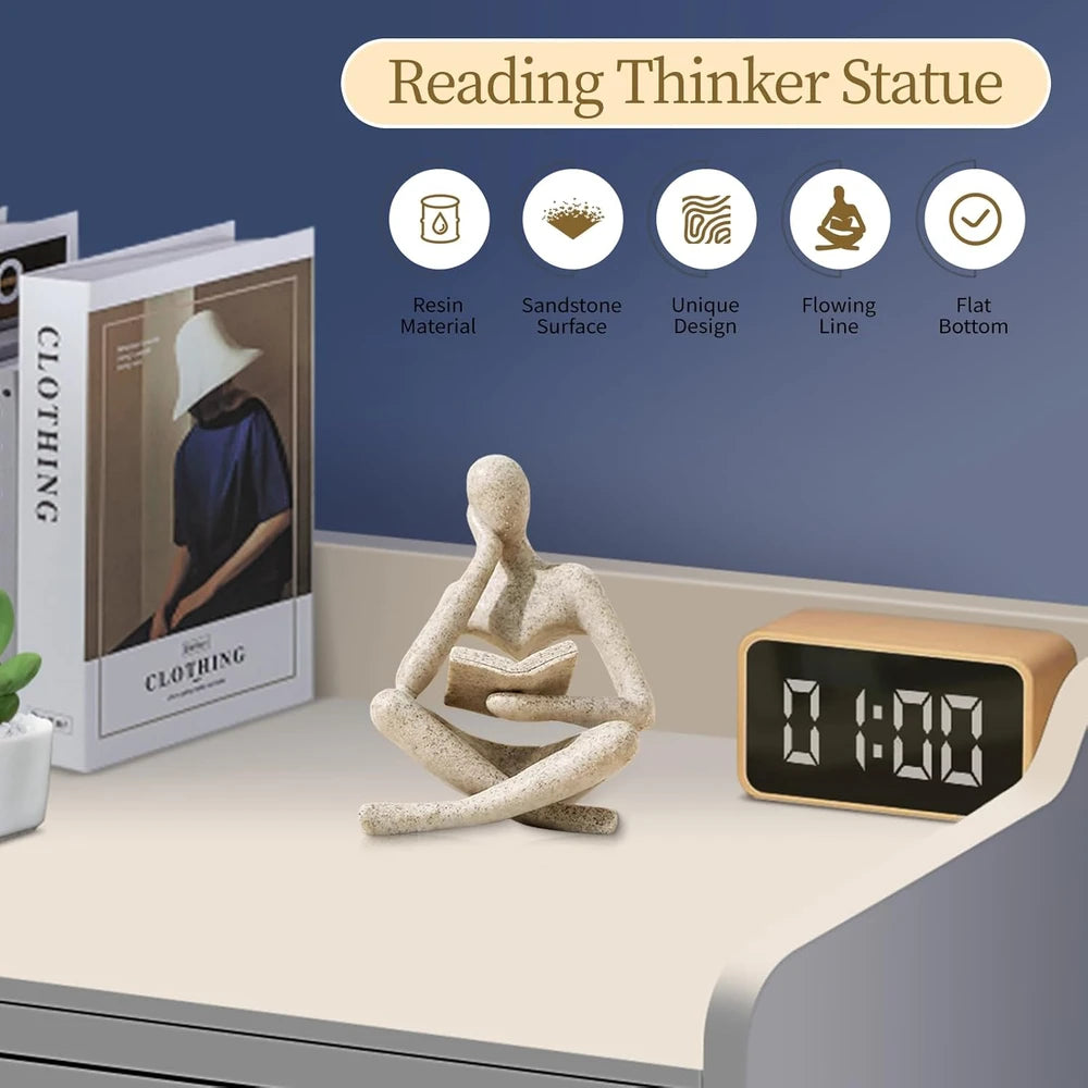 Resin Thinker Statue Beige