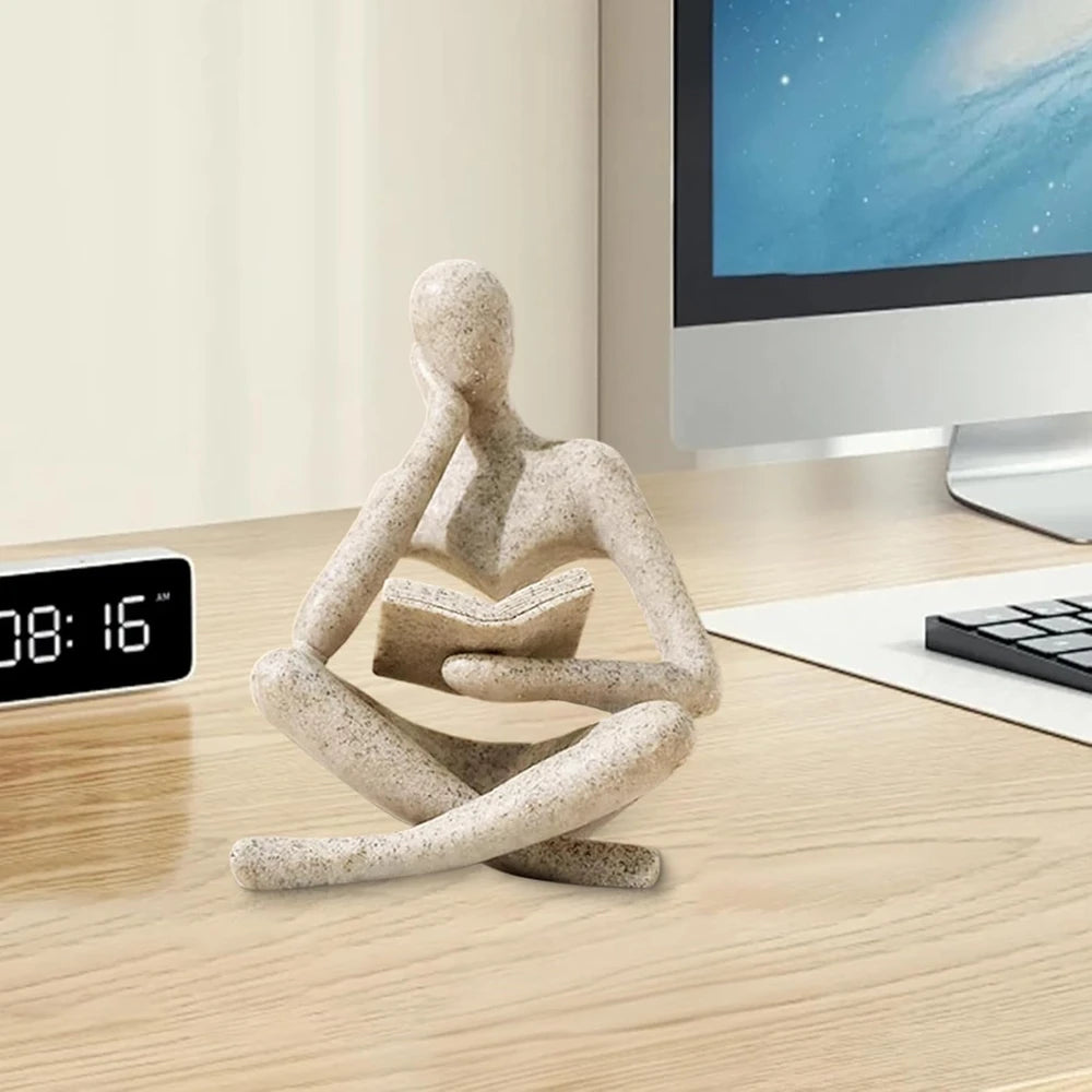 Resin Thinker Statue Beige