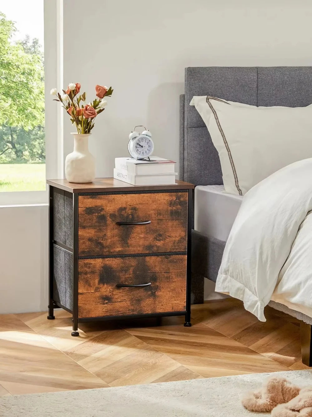 2-Drawer Fabric Nightstand