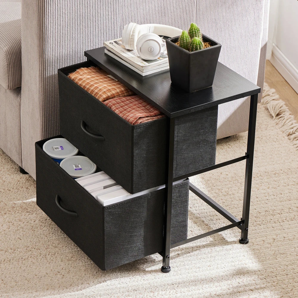 2-Drawer Fabric Nightstand